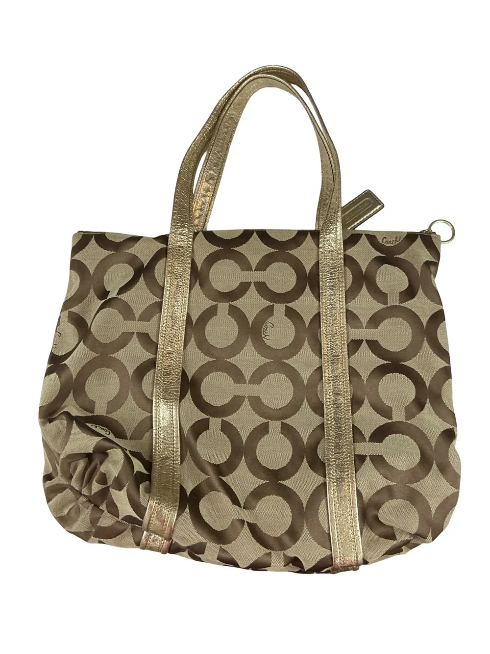 Coach Poppy Op Art Glam Tote Brown Gold Signature 13826